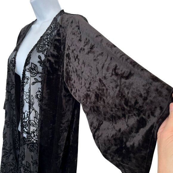 Knox Rose Black Floral Velvet Burnout Kimono M/L Sheer Duster Boho Goth Witchy - Picture 3 of 13